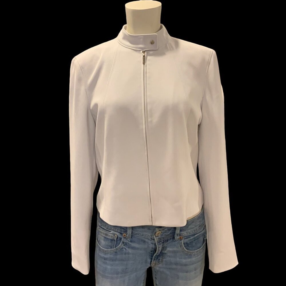 Calvin Klein Cream white Cropped Suit Jacket zipper down front women’s size 8